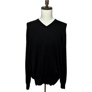 Peter Millar Sweater Mens XXL Black Merino Wool Silk Pullover V Neck Long Sleeve